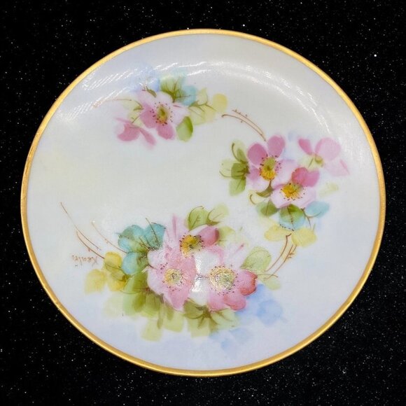 Antique Thomas Bavaria Hand Painted Pink Floral Plate 6” - Picture 1 of 5
